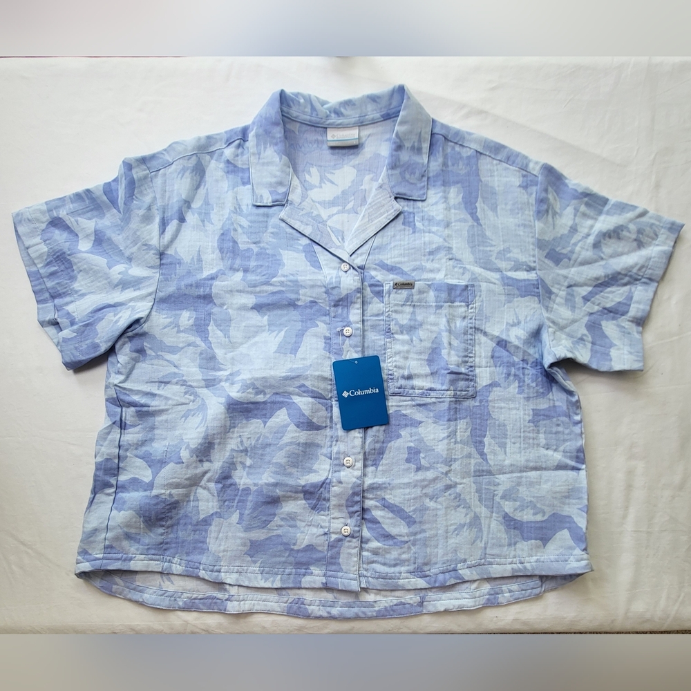 COLUMBIA Holly Hideaway Breezy Short Sleeve Top - Size L - Light Blue (NWT) - Picture 6 of 14